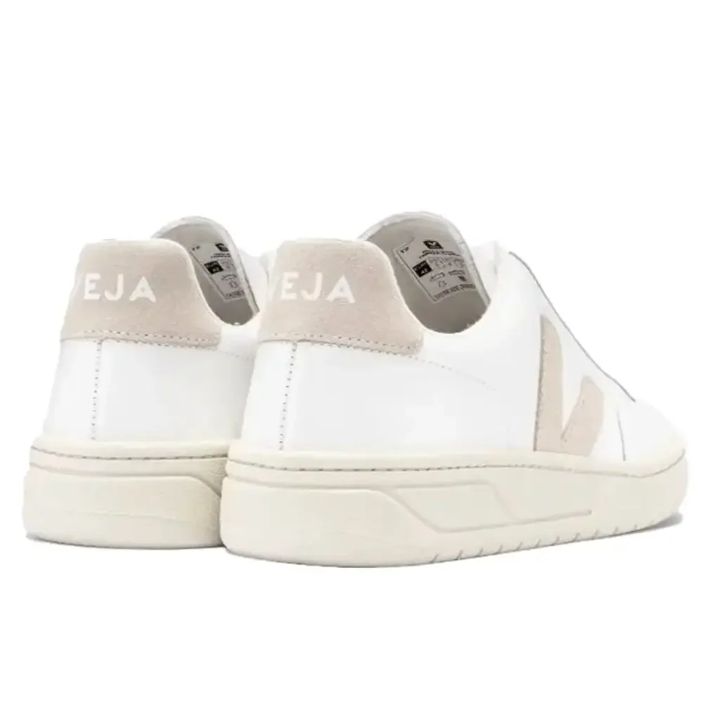Veja V-12 Leather Low Top Lace Up Sneakers in White Sable, Size 9